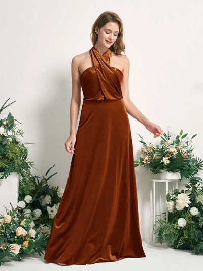 Carlyna Prima Convertible Burant Orange Velvet Bridesmaid Dress Maxi Sleeveless Straight Dress #color_burant-orange