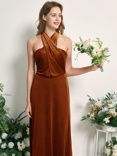 Carlyna Prima Convertible Burant Orange Velvet Bridesmaid Dress Maxi Sleeveless Straight Dress #color_burant-orange