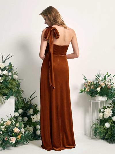 Carlyna Prima Convertible Burant Orange Velvet Bridesmaid Dress Maxi Sleeveless Straight Dress #color_burant-orange