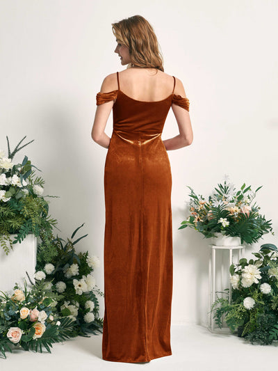 Carlyna Salome Mermaid Burant Orange Velvet Bridesmaid Dress Maxi Sleeveless Sweetheart Dress #color_burant-orange