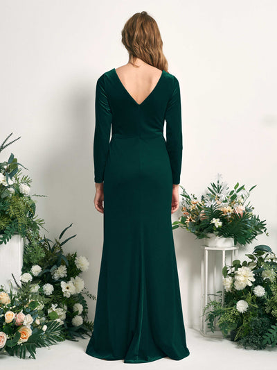 Carlyna Ophelia Mermaid Hunter Green Velvet Bridesmaid Dress Maxi Long Sleeve V-Neck  #color_hunter-green
