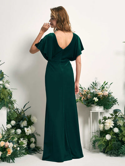 Carlyna Wanda Mermaid Hunter Green Velvet Bridesmaid Dress Maxi Cap Sleeve V-Neck Dress #color_hunter-green