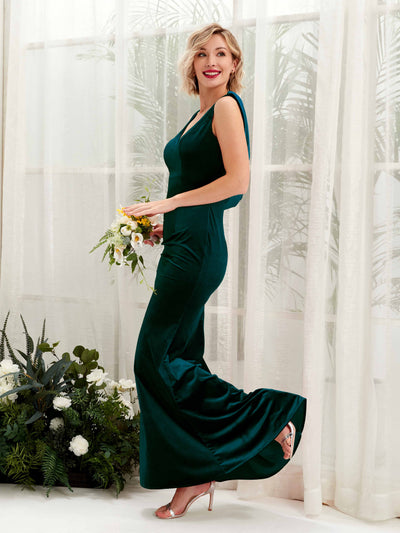 Carlyna Audrey Mermaid Hunter Green Velvet Bridesmaid Dress Maxi Sleeveless V-Neck Dress Side View 3 #color_hunter-green
