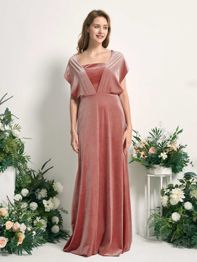 Carlyna Prima Convertible Dusty Rose Velvet Bridesmaid Dress Maxi Sleeveless Straight Dress #color_dusty-rose