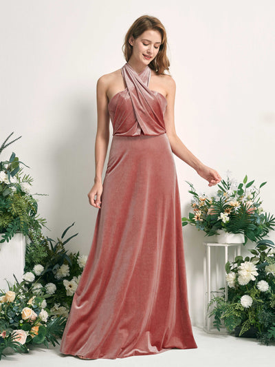 Carlyna Prima Convertible Dusty Rose Velvet Bridesmaid Dress Maxi Sleeveless Straight Dress #color_dusty-rose