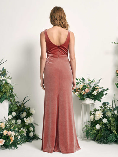 Carlyna Pearl Mermaid Dusty Rose Velvet Bridesmaid Dress Maxi Sleeveless V-Neck Dress #color_dusty-rose