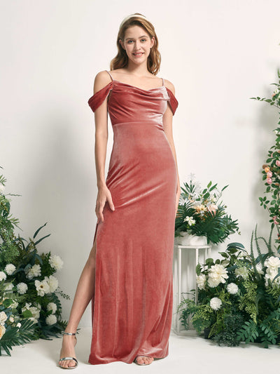 Carlyna Salome Mermaid Dusty Rose Velvet Bridesmaid Dress Maxi Sleeveless Sweetheart Dress #color_dusty-rose