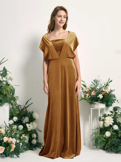 Carlyna Prima Convertible Burnished Gold Velvet Bridesmaid Dress Maxi Sleeveless Straight Dress #color_burnished-gold