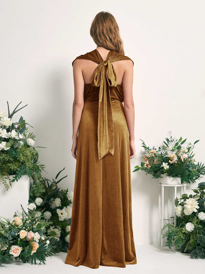 Carlyna Prima Convertible Burnished Gold Velvet Bridesmaid Dress Maxi Sleeveless Straight Dress #color_burnished-gold