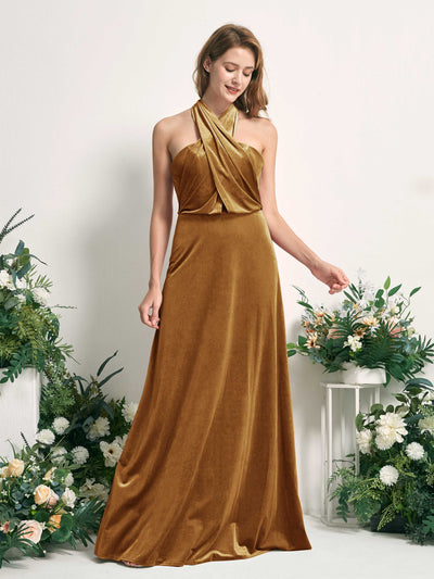 Carlyna Prima Convertible Burnished Gold Velvet Bridesmaid Dress Maxi Sleeveless Straight Dress #color_burnished-gold