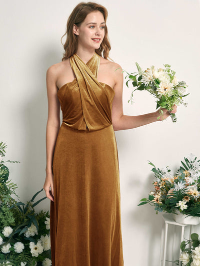 Carlyna Prima Convertible Burnished Gold Velvet Bridesmaid Dress Maxi Sleeveless Straight Dress #color_burnished-gold
