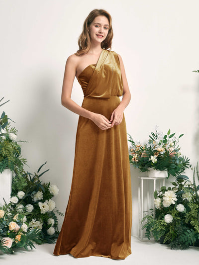 Carlyna Prima Convertible Burnished Gold Velvet Bridesmaid Dress Maxi Sleeveless Straight Dress #color_burnished-gold