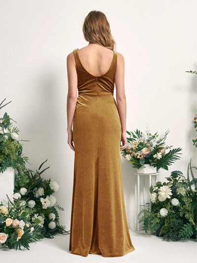 Carlyna Pearl Mermaid Burnished Gold Velvet Bridesmaid Dress Maxi Sleeveless V-Neck Dress #color_burnished-gold
