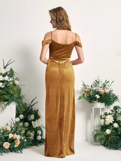 Carlyna Salome Mermaid Burnished Gold Velvet Bridesmaid Dress Maxi Sleeveless Sweetheart Dress #color_burnished-gold
