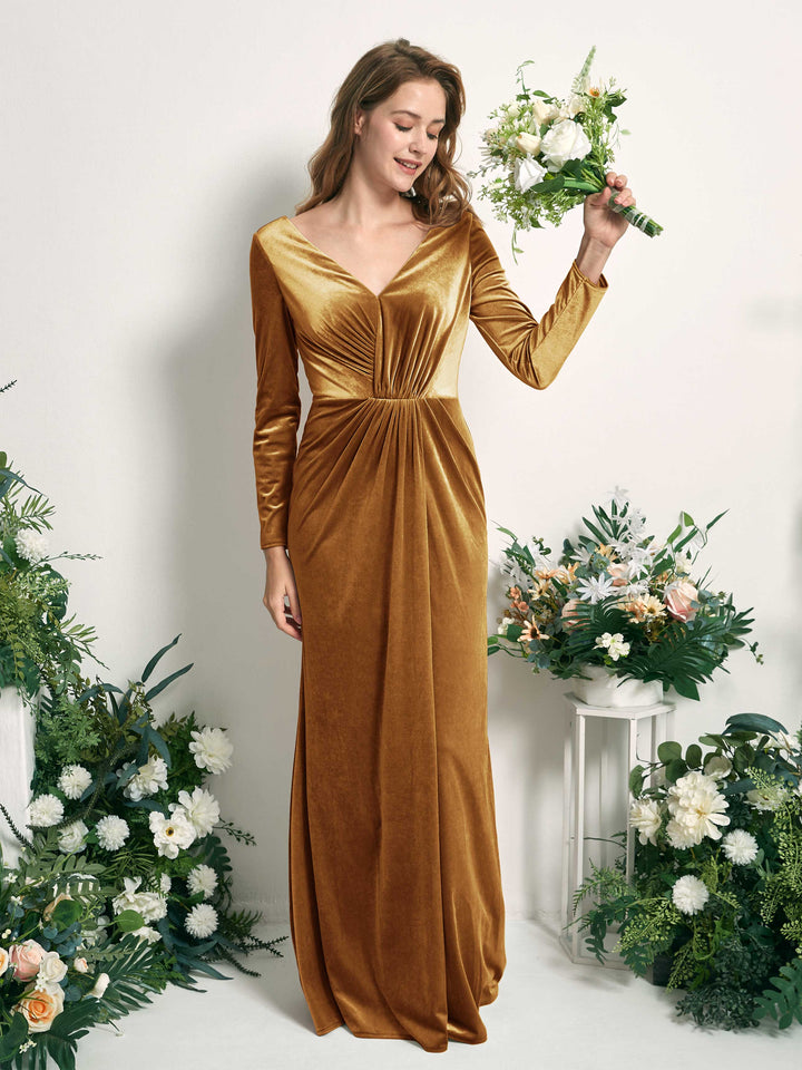 long sleeve velvet dress uk Lady French Velvet Dress Maxi V-neck Dress Fit Button Elegant Party Long Dress