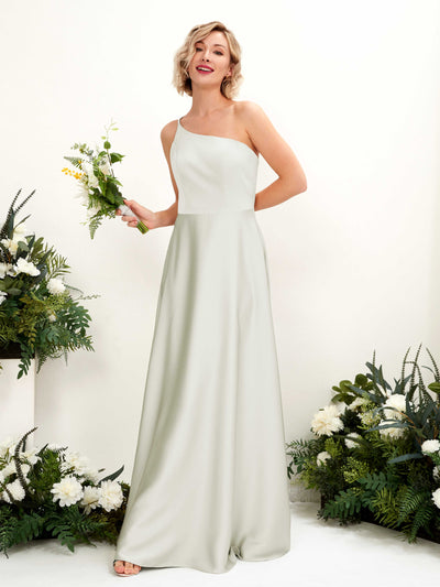 Carlyna Dinah A-Line Ivory Satin Bridesmaid Dress Maxi Sleeveless One Shoulder Dress Front View #color_ivory