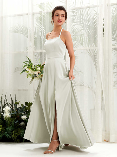 Carlyna Jocelyn A-Line Ivory Satin Bridesmaid Dress Maxi Sleeveless Halter Dress #color_ivory
