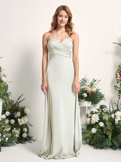 Carlyna Allison A-Line Ivory Satin Bridesmaid Dress Maxi Sleeveless V-Neck Dress Front View #color_ivory