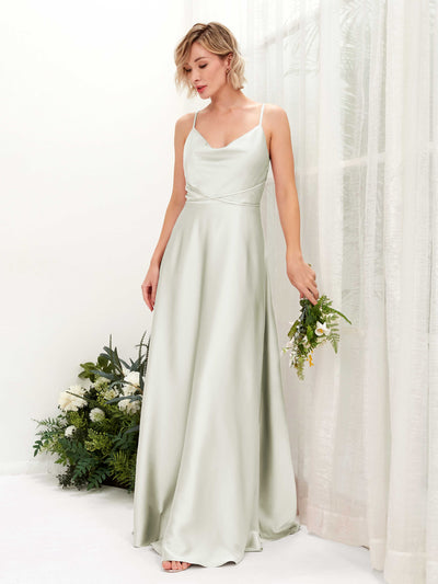 Carlyna Wallis A-Line Ivory Satin Bridesmaid Dress Maxi Sleeveless Cowl Neck Dress #color_ivory