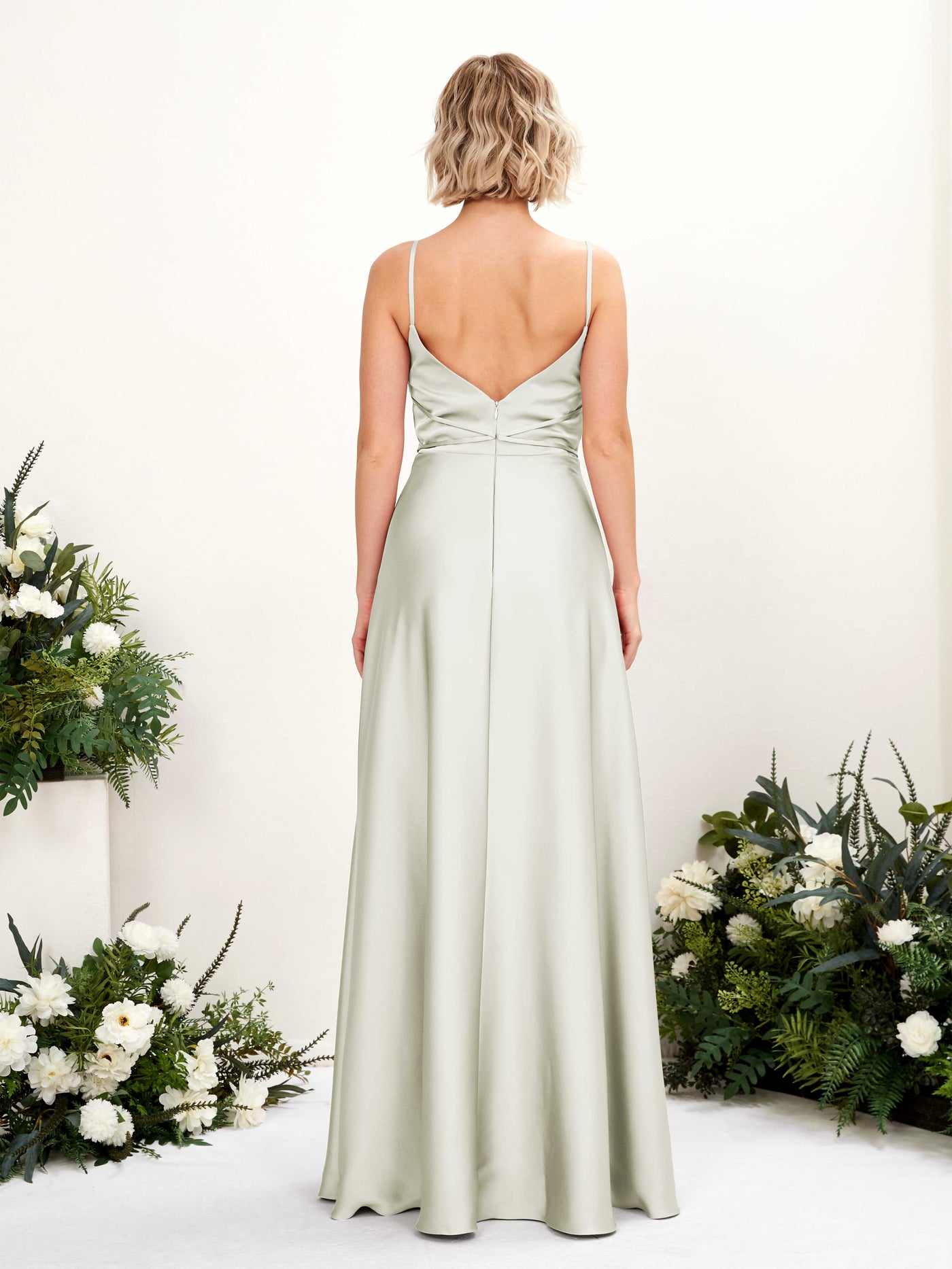 A-line Straps Sleeveless Satin Bridesmaid Dress - Ivory (80223176)#color_ivory