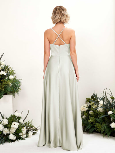 Carlyna Lenoya A-Line Ivory Satin Bridesmaid Dress Maxi Sleeveless V-Neck Dress #color_ivory