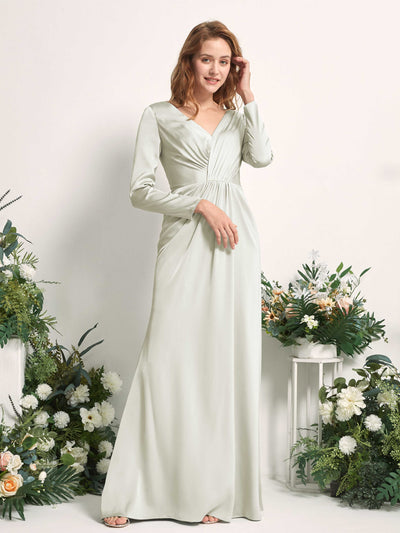 Carlyna Alicia Mermaid Ivory Satin Bridesmaid Dress Maxi Long Sleeve V-Neck Side View 2 #color_ivory