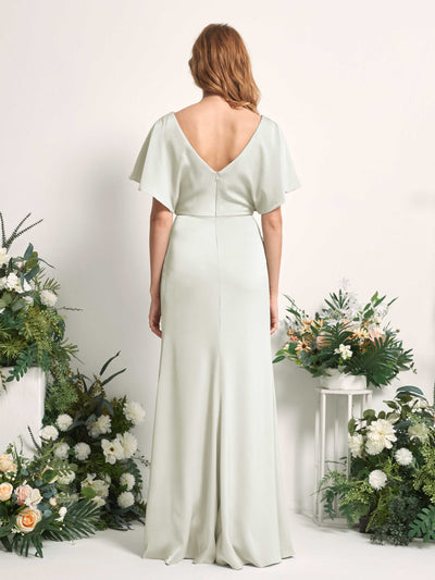 Carlyna Bailey A-Line Ivory Satin Bridesmaid Dress Maxi Cap Sleeve V-Neck Dress Back View #color_ivory
