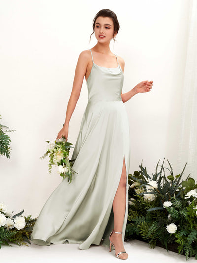 Carlyna Theresa A-Line Ivory Satin Bridesmaid Dress Maxi Sleeveless Cowl Neck Dress #color_ivory