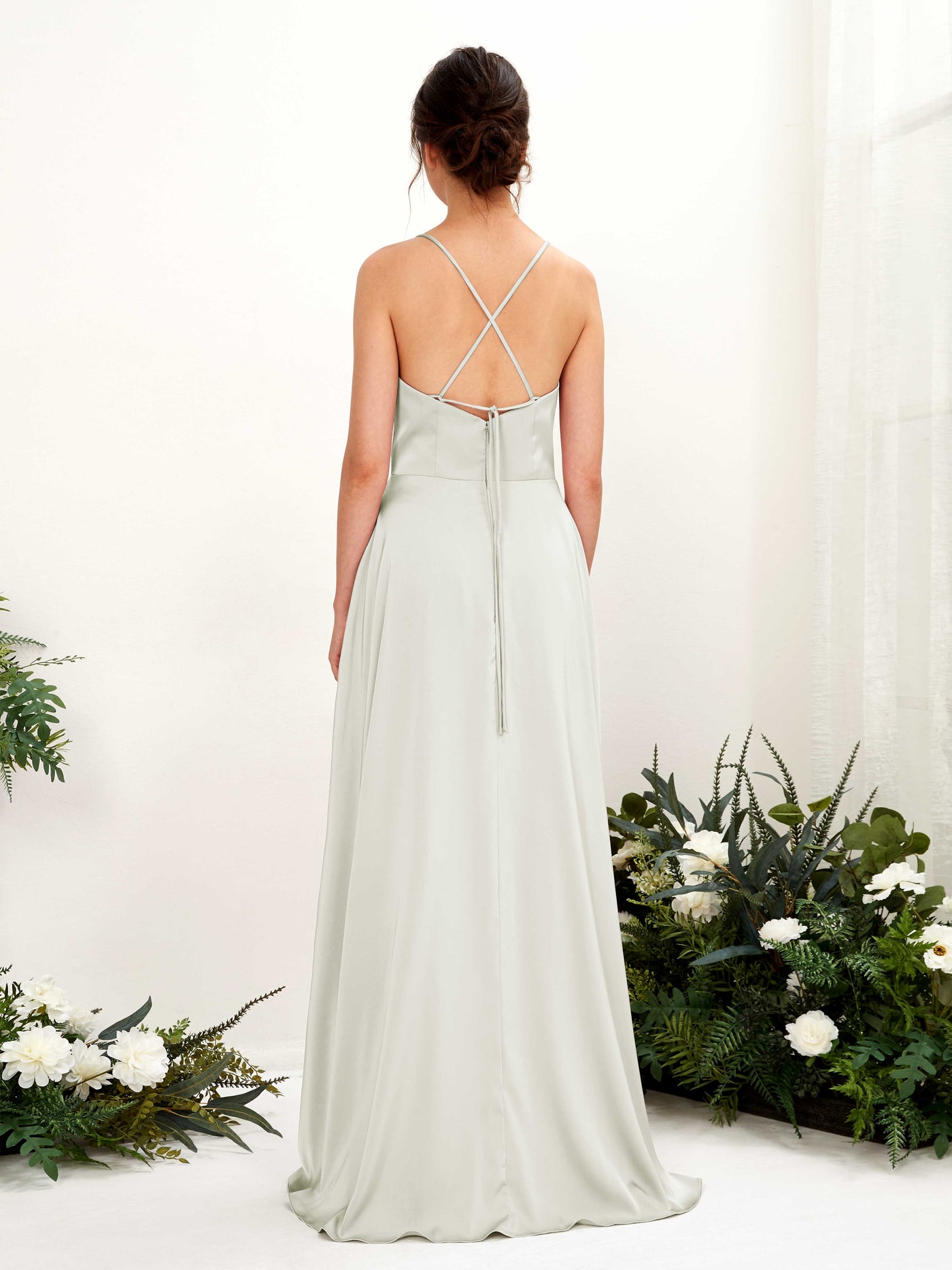 Ball Gown Straps Sleeveless Satin Bridesmaid Dress - Ivory (80221176)#color_ivory