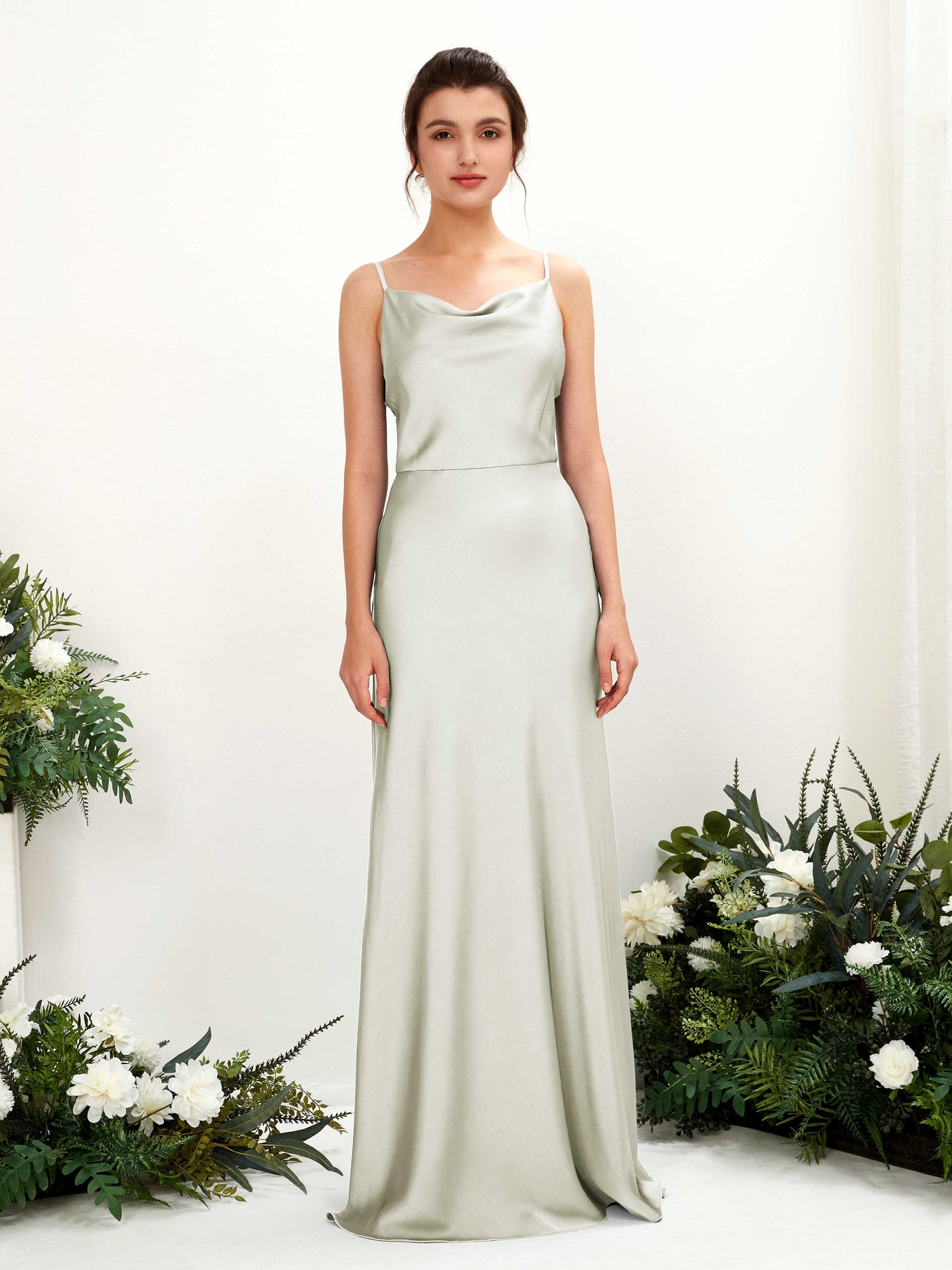 Spaghetti-straps Sleeveless Satin Bridesmaid Dress - Ivory (80221876)#color_ivory