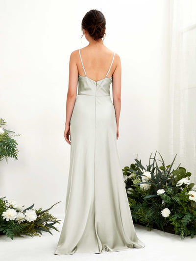 Carlyna Flora A-Line Ivory Satin Bridesmaid Dress Maxi Sleeveless Cowl Neck Dress Back View #color_ivory