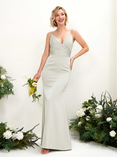 Carlyna Lesley Mermaid Ivory Satin Bridesmaid Dress Maxi Sleeveless Sweetheart Dress #color_ivory