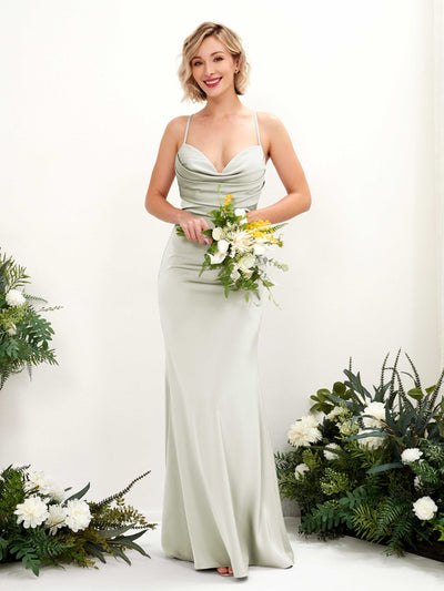 Carlyna Regina Mermaid Ivory Satin Bridesmaid Dress Maxi Sleeveless Cowl Neck Dress #color_ivory