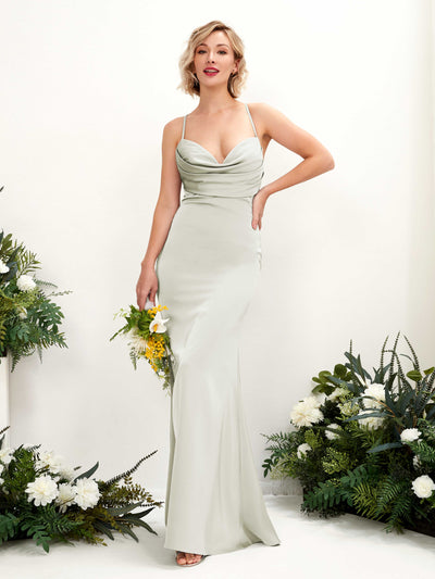 Carlyna Regina Mermaid Ivory Satin Bridesmaid Dress Maxi Sleeveless Cowl Neck Dress #color_ivory