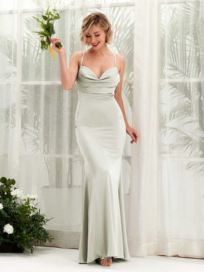 Carlyna Regina Mermaid Ivory Satin Bridesmaid Dress Maxi Sleeveless Cowl Neck Dress #color_ivory