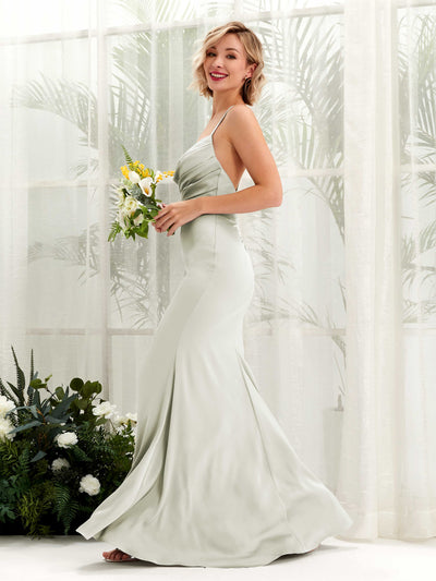 Carlyna Regina Mermaid Ivory Satin Bridesmaid Dress Maxi Sleeveless Cowl Neck Dress #color_ivory