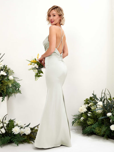 Carlyna Regina Mermaid Ivory Satin Bridesmaid Dress Maxi Sleeveless Cowl Neck Dress #color_ivory