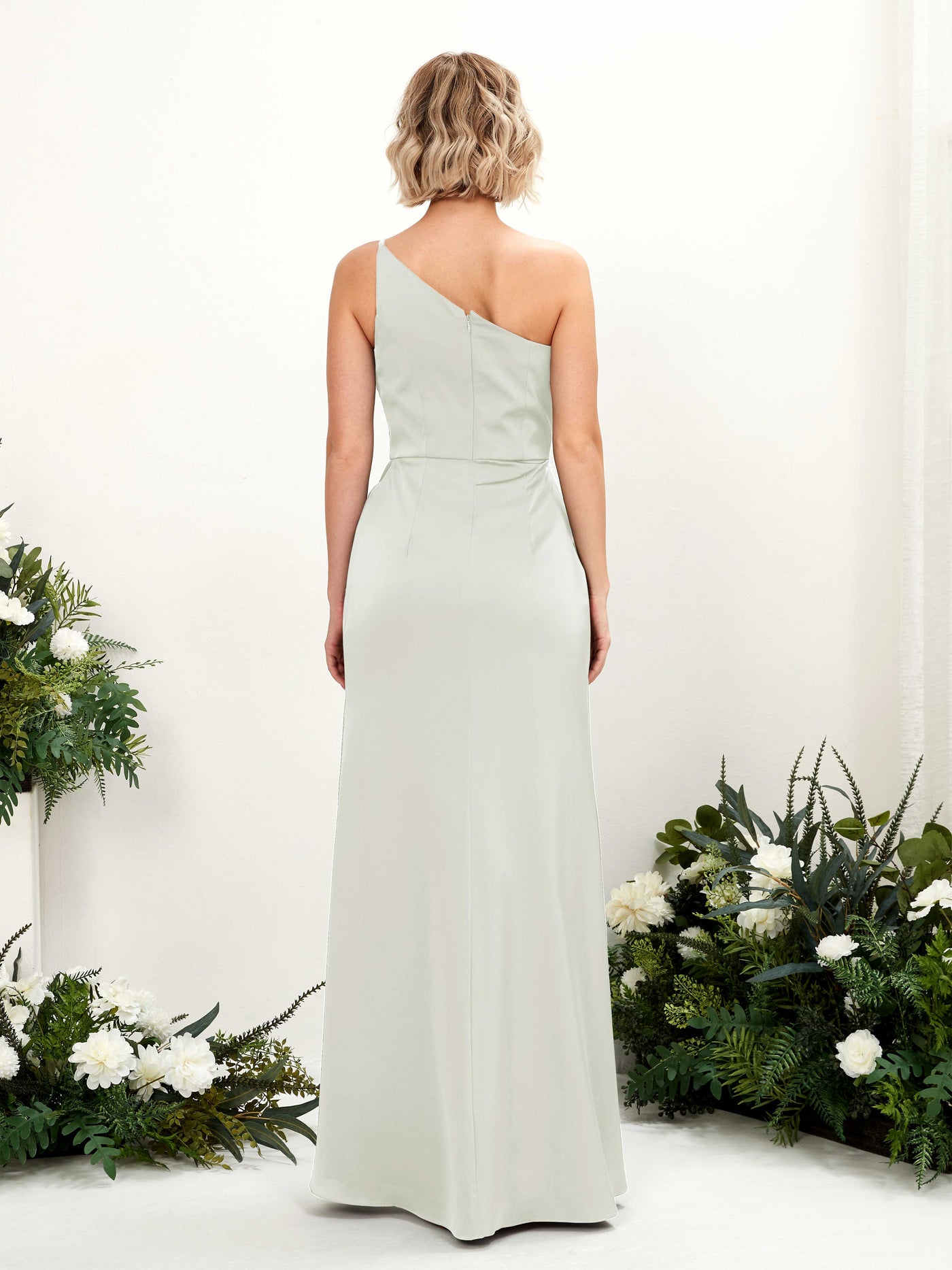One Shoulder Sleeveless Satin Bridesmaid Dress - Ivory (80220576)#color_ivory