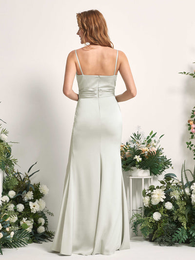 Carlyna Faye Mermaid Ivory Satin Bridesmaid Dress Maxi Sleeveless Sweetheart Dress Back View #color_ivory