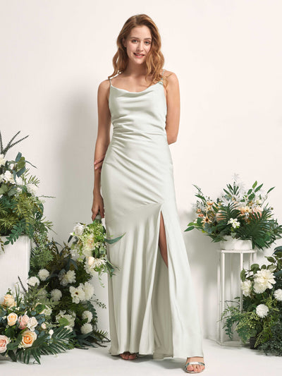 Carlyna Miranda Mermaid Ivory Satin Bridesmaid Dress Maxi Sleeveless Cowl Neck Dress #color_ivory
