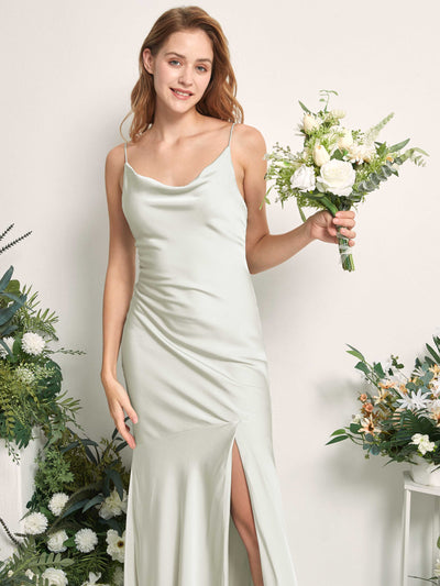 Carlyna Miranda Mermaid Ivory Satin Bridesmaid Dress Maxi Sleeveless Cowl Neck Dress #color_ivory