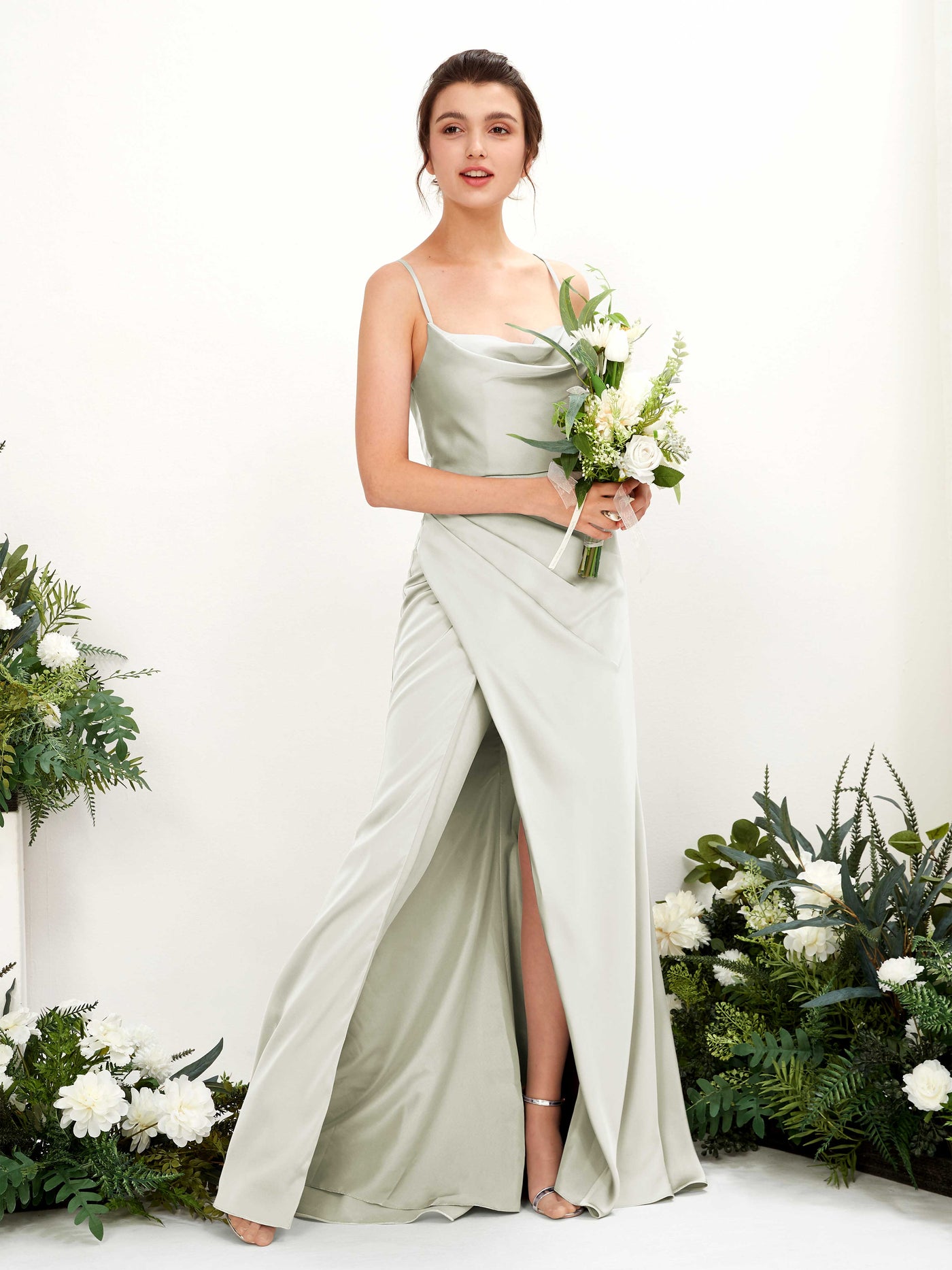 Straps Sleeveless Satin Bridesmaid Dress - Ivory (80222476)#color_ivory