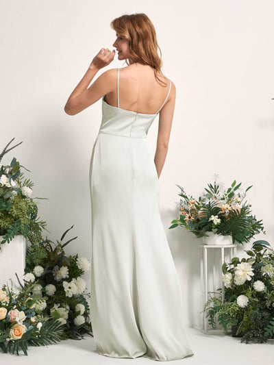 Carlyna Hayley Mermaid Ivory Satin Bridesmaid Dress Maxi Sleeveless V-Neck Dress Back View #color_ivory