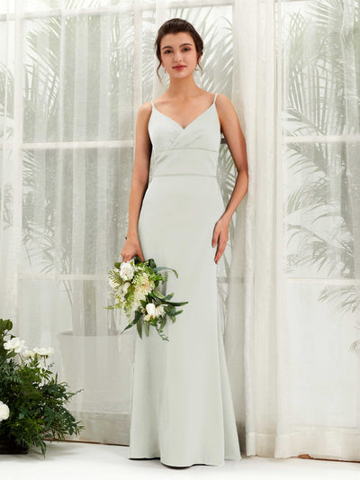 Carlyna Kama Mermaid Ivory Satin Bridesmaid Dress Maxi Sleeveless V-Neck Dress #color_ivory