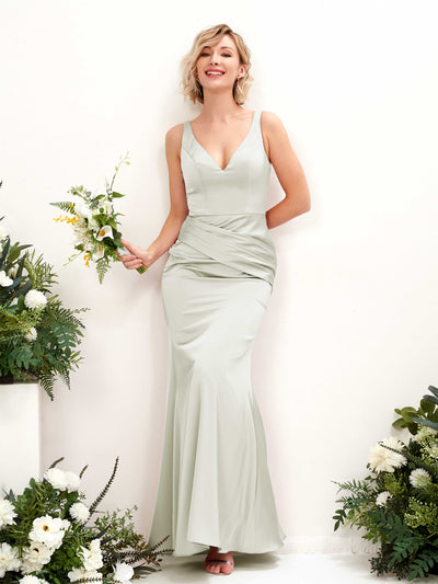 Carlyna Shirley Mermaid Ivory Satin Bridesmaid Dress Maxi Sleeveless V-Neck Dress #color_ivory