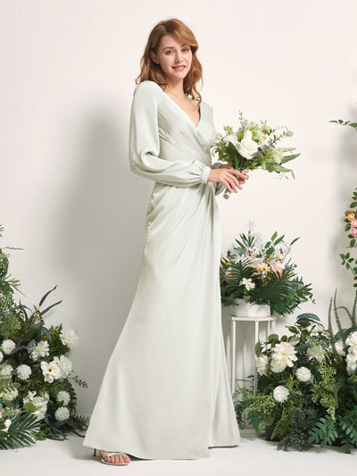Carlyna Taylor Mermaid Ivory Satin Bridesmaid Dress Maxi Long Sleeve V-Neck  #color_ivory