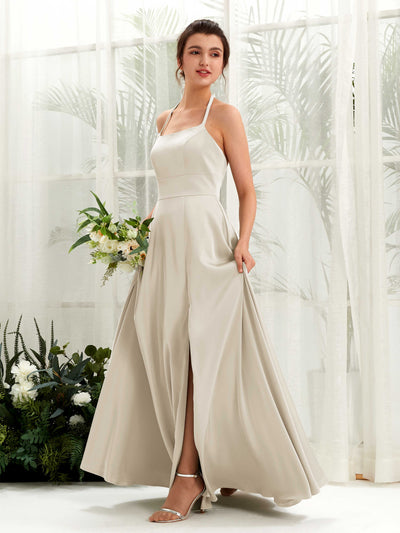 Carlyna Jocelyn A-Line Champagne Satin Bridesmaid Dress Maxi Sleeveless Halter Dress #color_champagne