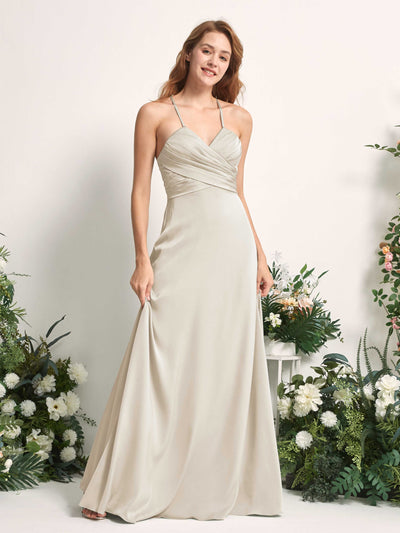 Carlyna Allison A-Line Champagne Satin Bridesmaid Dress Maxi Sleeveless V-Neck Dress Side View 2 #color_champagne