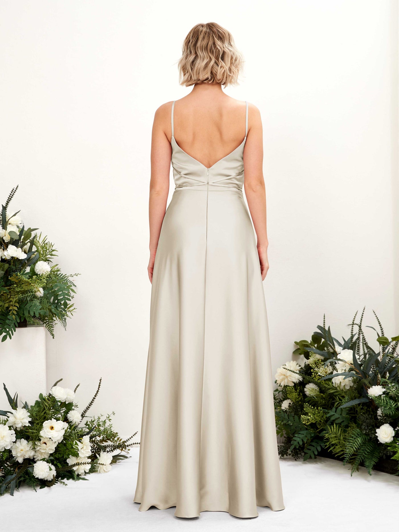 A-line Straps Sleeveless Satin Bridesmaid Dress - Champagne (80223104)#color_champagne