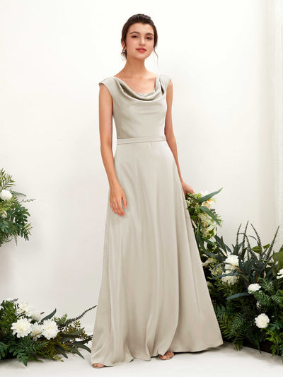 Carlyna Irma A-Line Champagne Satin Bridesmaid Dress Maxi Sleeveless Cowl Neck Dress Front View #color_champagne